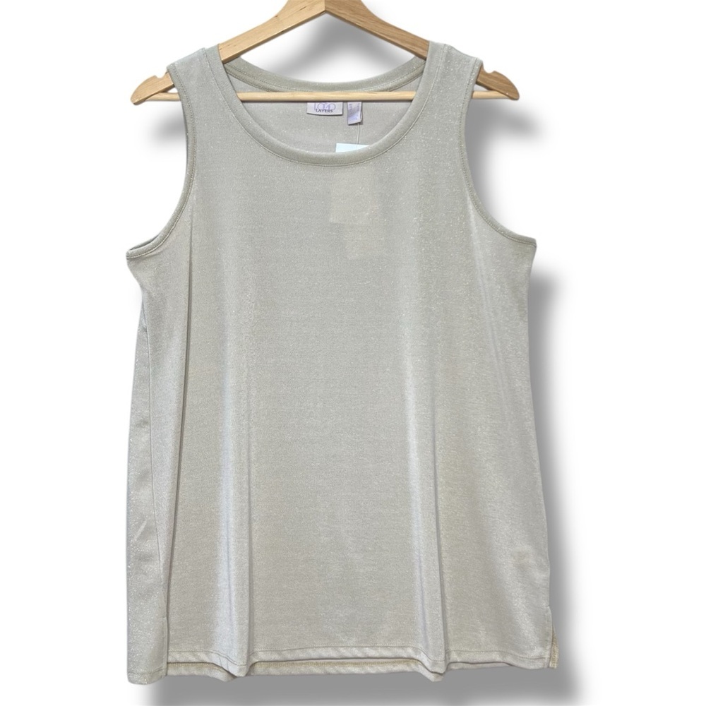 LOGO Layers by Lori Goldstein Knit Metallic Tank Top Women’s S Gold Simply Taupe